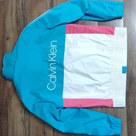 Calvin Klein Color Block Track Jacket, Spell Out, Hidden Hood, Vented Back, Med - Picture 5 of 15